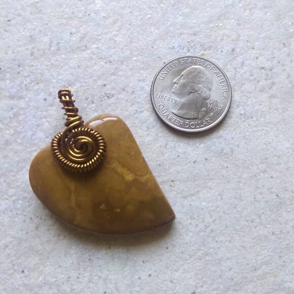 Asymmetrical Ocean Jasper Heart Pendant! Sage & Hunter Green ~ Wire Wrapped Bail - Picture 6 of 9